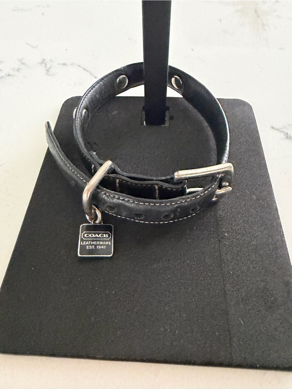 Coach Black Leather Dog Collar with Signature Tag and Silver Hardware - Picture 5 of 8